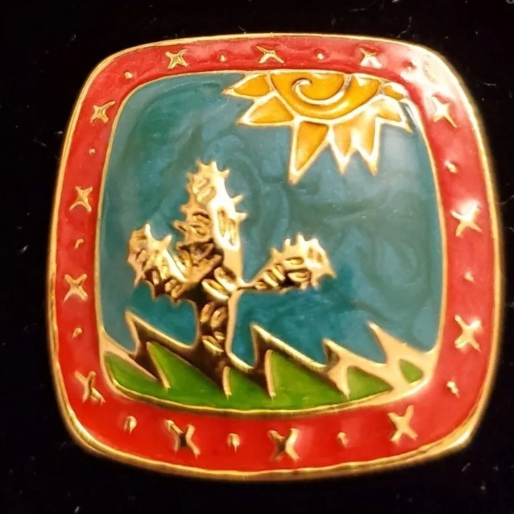 VINTAGE BEREBI ENAMEL CACTUS  EARRINGS Red Green goldtone - Picture 2 of 6